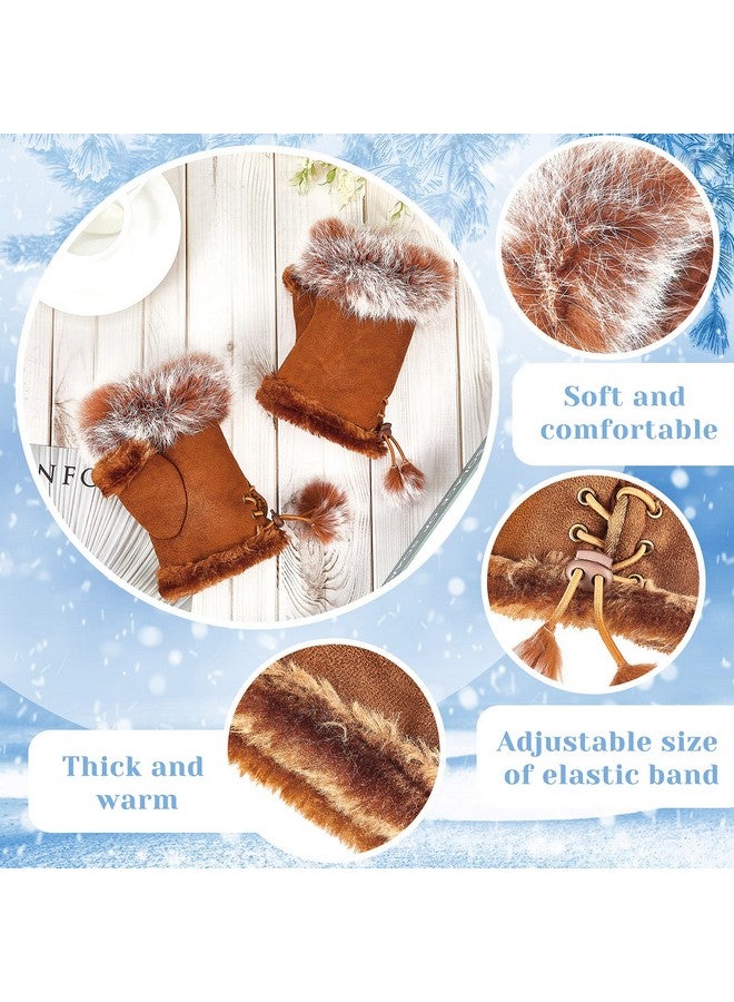 ساتينور قفازات نسائية من الفرو بدون أصابع من SATINIOR، قفازات شتوية من فرو الأرانب بنصف أصابع للنساء والفتيات والمراهقات أثناء العمل والكتابة (بني، كاكي) - Image 3