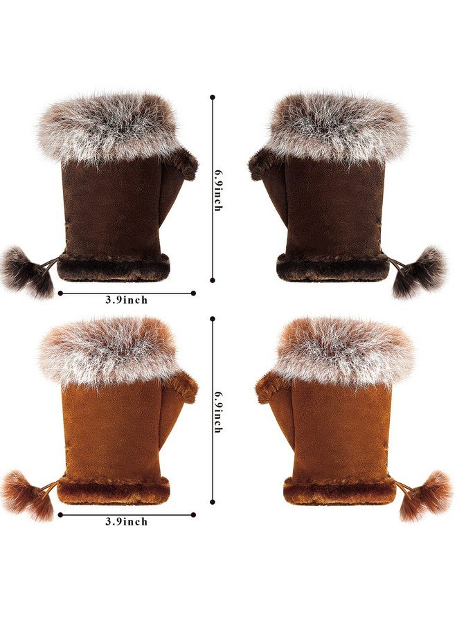 ساتينور قفازات نسائية من الفرو بدون أصابع من SATINIOR، قفازات شتوية من فرو الأرانب بنصف أصابع للنساء والفتيات والمراهقات أثناء العمل والكتابة (بني، كاكي) - Image 2
