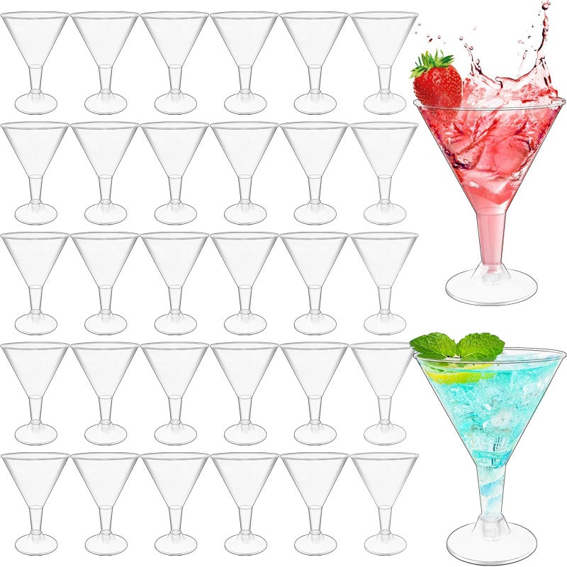 Alaeseje 50 Pack Plastic Martini Glasses,7 oz Clear Disposable Cocktail Cups,Reusable Tall Stemmed Wine Shooter Glasses for Party Wine,Champagne,Margarita - Image 1