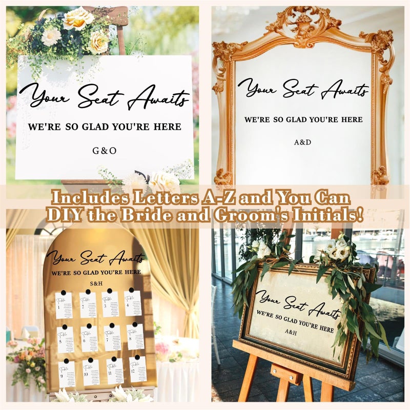 Haiddle Wedding Sign Decals Wedding Seating Chart Decal Your Seat Awaits Stickers for Reception Display Selfie Mirror Stickers for Weddings Party Welcome to Our Weddings Decals for Seating Charts - Image 4