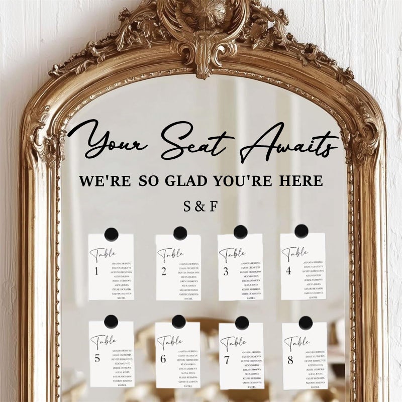 Haiddle Wedding Sign Decals Wedding Seating Chart Decal Your Seat Awaits Stickers for Reception Display Selfie Mirror Stickers for Weddings Party Welcome to Our Weddings Decals for Seating Charts - Image 1