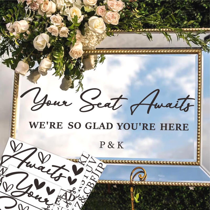 Haiddle Wedding Sign Decals Wedding Seating Chart Decal Your Seat Awaits Stickers for Reception Display Selfie Mirror Stickers for Weddings Party Welcome to Our Weddings Decals for Seating Charts - Image 5