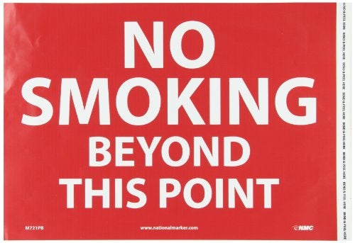 NMC M721PB NO SMOKING BEYOND THIS POINT Sign - 14 in. x 10 in., White Text on Red Base, Vinyl Security Sign - Image 2