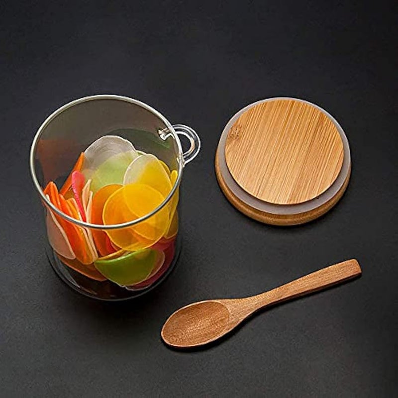 ELECDON 420ML Clear Glass Storage Canister with Wooden Spoon, Airtight Lid Sealed Small Glass Container Jar with Scoop for Bath Salt Holder, Sugar, Spice, Coffee, Matcha Tea, Condiment, Pepper - Image 3