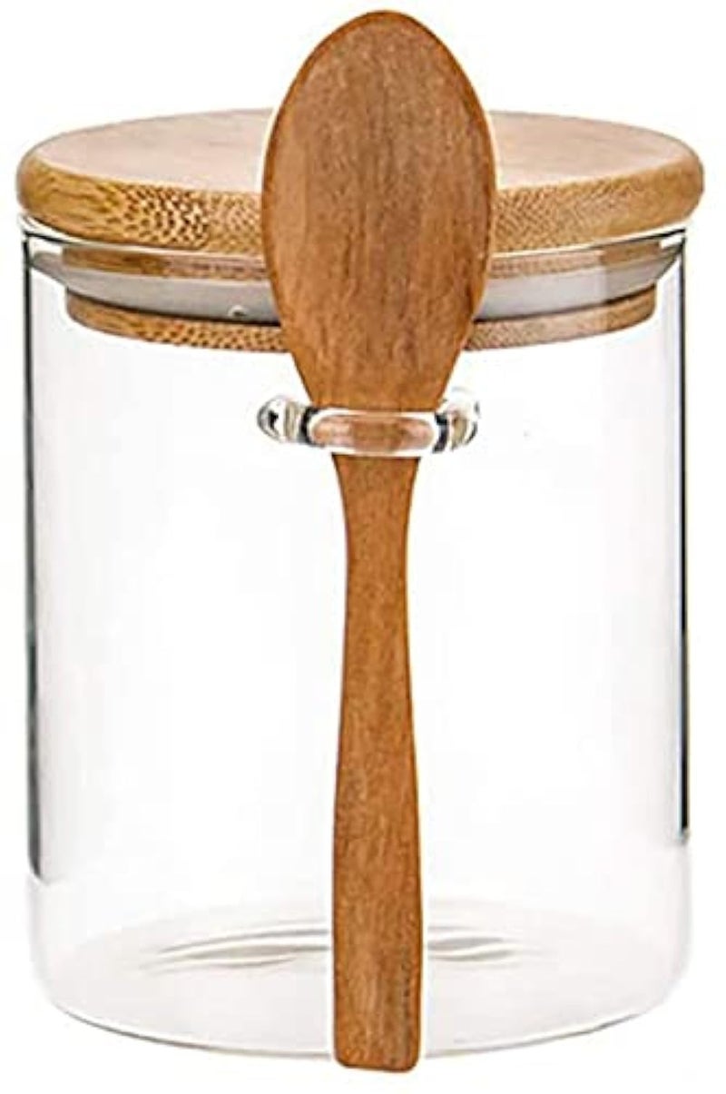 ELECDON 420ML Clear Glass Storage Canister with Wooden Spoon, Airtight Lid Sealed Small Glass Container Jar with Scoop for Bath Salt Holder, Sugar, Spice, Coffee, Matcha Tea, Condiment, Pepper - Image 1