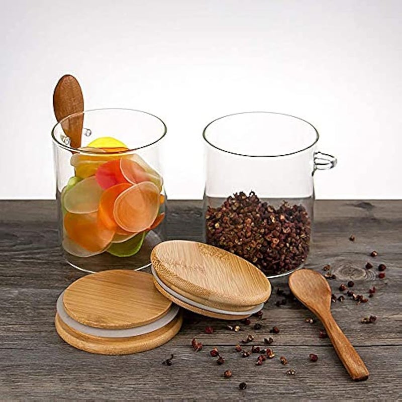 ELECDON 420ML Clear Glass Storage Canister with Wooden Spoon, Airtight Lid Sealed Small Glass Container Jar with Scoop for Bath Salt Holder, Sugar, Spice, Coffee, Matcha Tea, Condiment, Pepper - Image 2