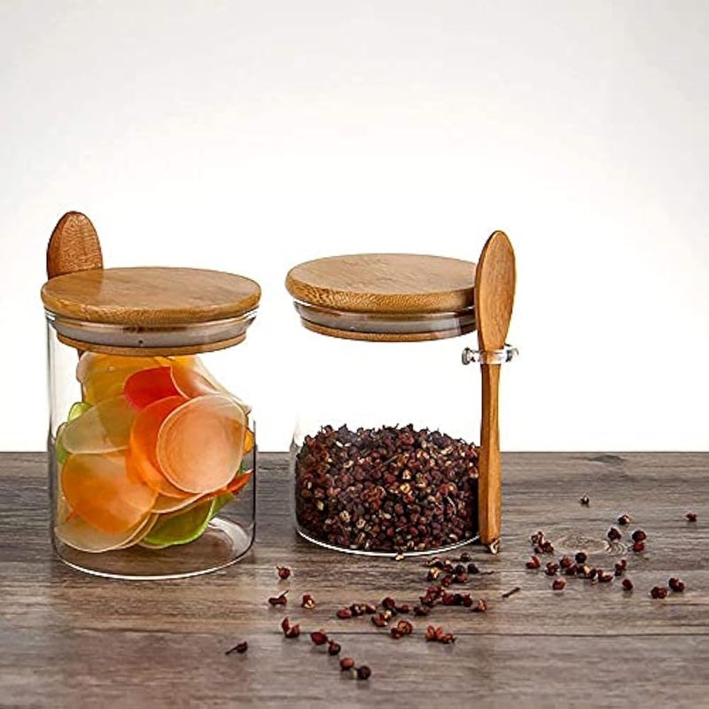 ELECDON 420ML Clear Glass Storage Canister with Wooden Spoon, Airtight Lid Sealed Small Glass Container Jar with Scoop for Bath Salt Holder, Sugar, Spice, Coffee, Matcha Tea, Condiment, Pepper - Image 4