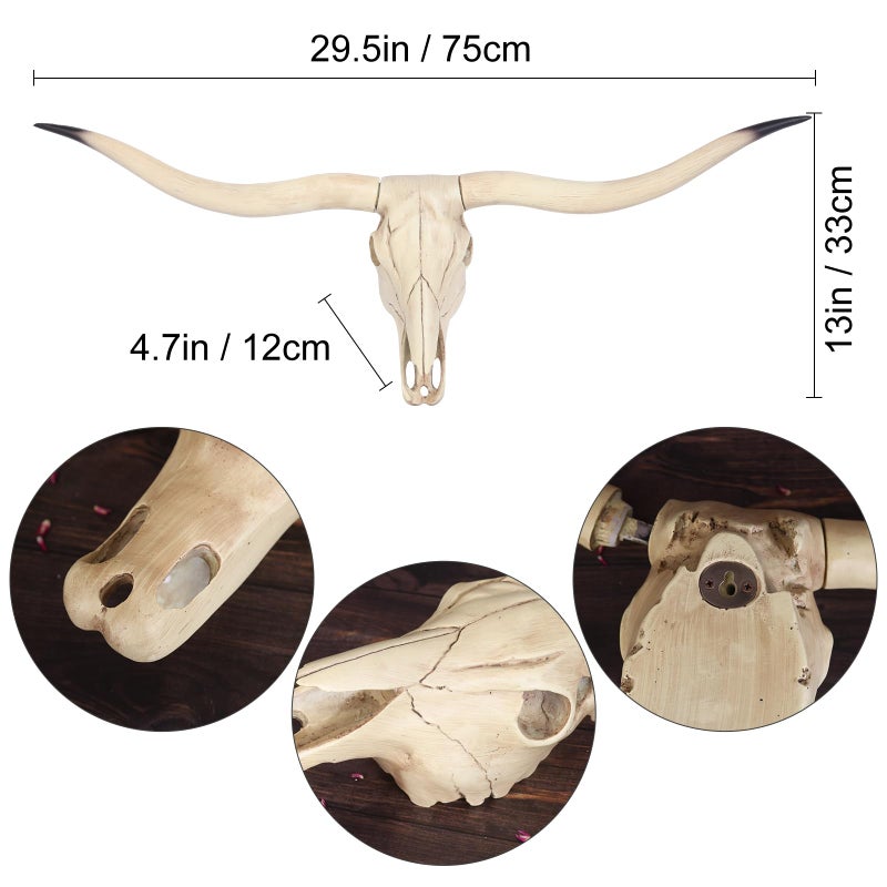 suruim Longhorn Bull Skull Wall Art, Steer Horns Head Decor for Rustic Farmhouse Style, Home & Office - Image 5