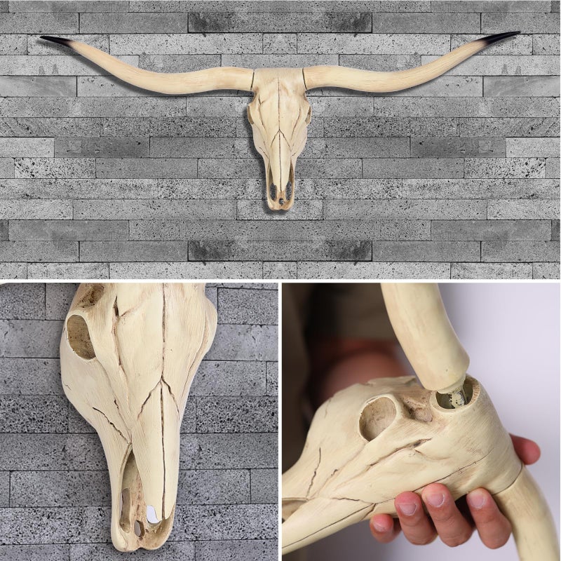 suruim Longhorn Bull Skull Wall Art, Steer Horns Head Decor for Rustic Farmhouse Style, Home & Office - Image 4