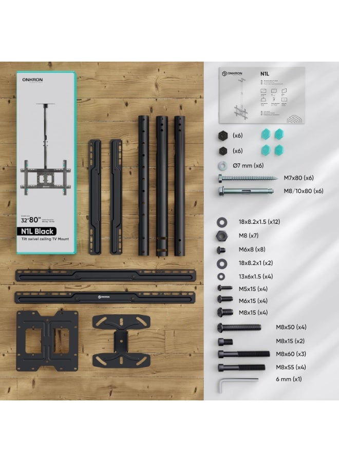 حامل تلفزيون سقفي لشاشات 32-80 بوصة - يدعم VESA 600x400 - يتحمل حتى 68 كجم - قابل للدوران ومتين - Image 4