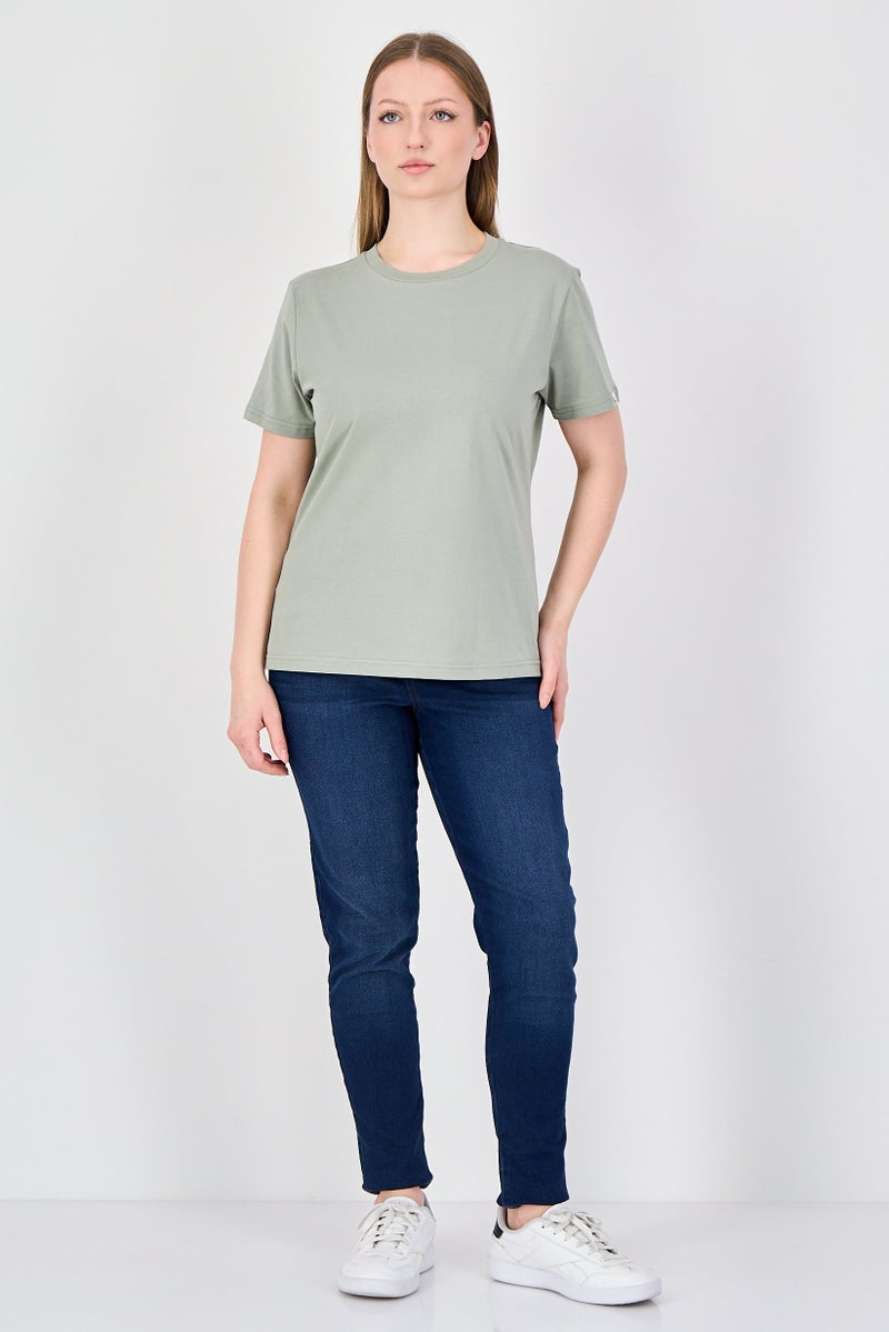 Fudo Comforts By Fudo Women Crew Neck Short Sleeve Plain T-Shirt, Olive - Image 4