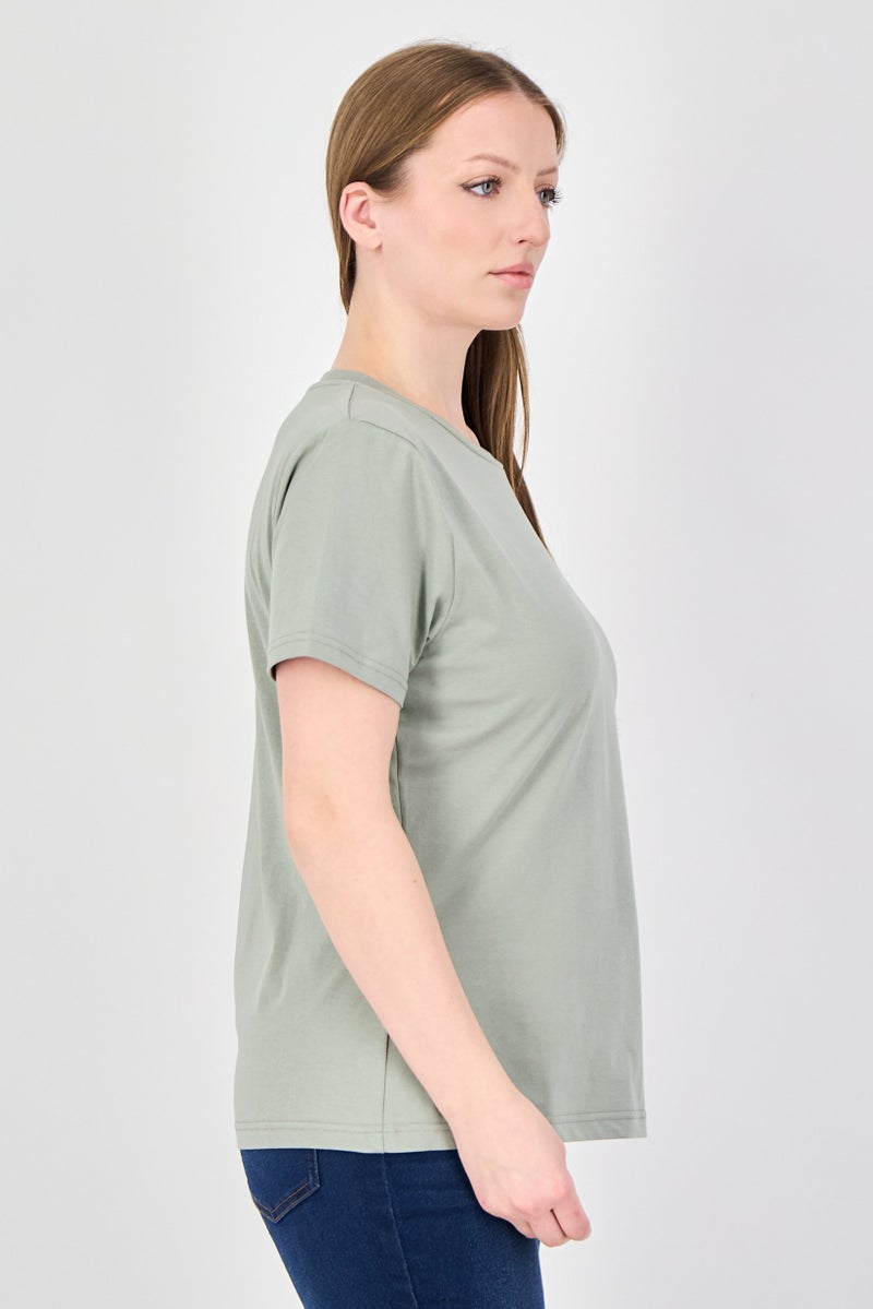 Fudo Comforts By Fudo Women Crew Neck Short Sleeve Plain T-Shirt, Olive - Image 2