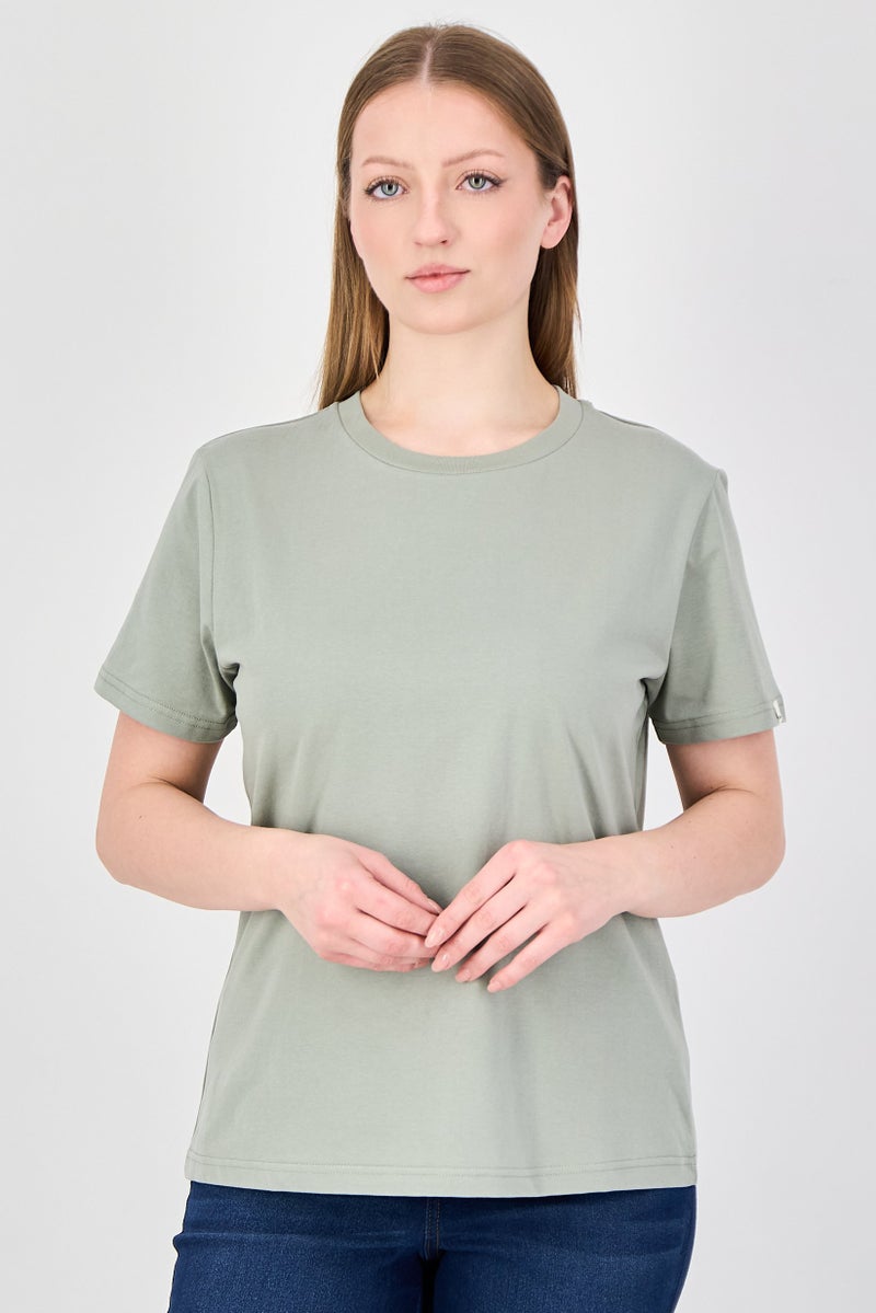 Fudo Comforts By Fudo Women Crew Neck Short Sleeve Plain T-Shirt, Olive - Image 1