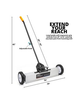 Neiko 53416A 24 Rolling Magnetic Sweeper With Wheels 30 Pound Capacity Adjustable Handle And Floor Magnet Clearance Height Metal Pick Up And Nail Magnet Floor Sweeper For Construction Shop Etc  - Image 2