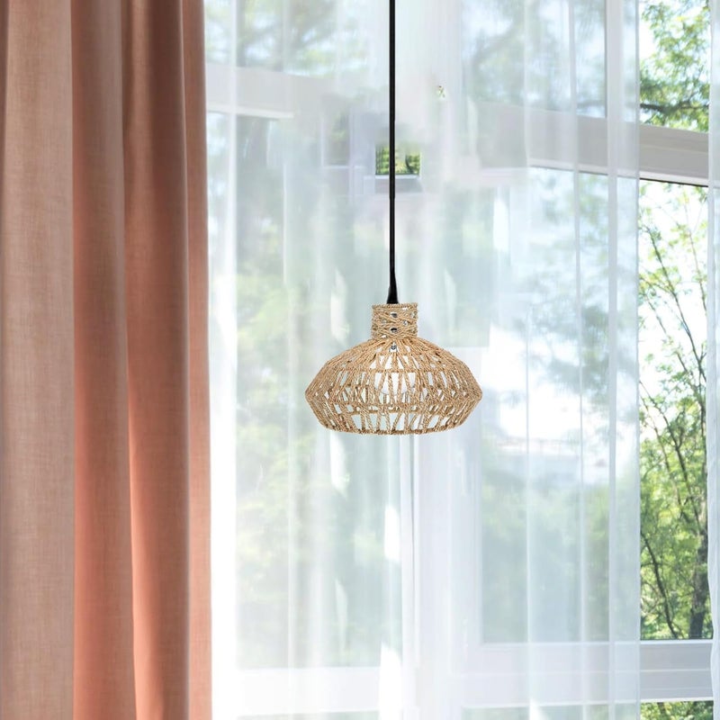 VOSAREA Woven Lampshade for Pendant Light Rustic Farmhouse Ceiling Light Cover Handmade Straw Rope Design for Home Hotel and Dorm Decor - Image 2