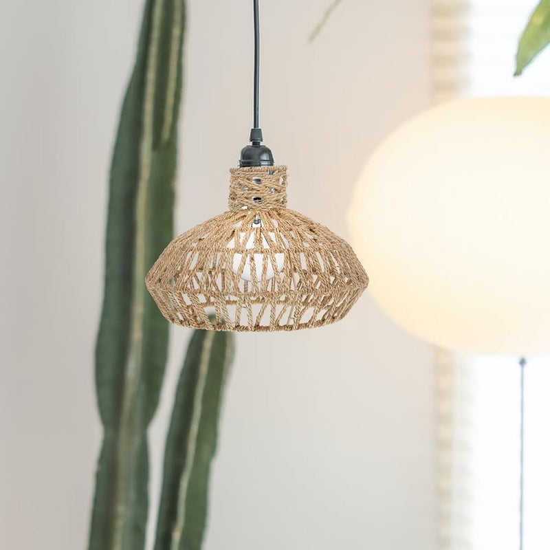 VOSAREA Woven Lampshade for Pendant Light Rustic Farmhouse Ceiling Light Cover Handmade Straw Rope Design for Home Hotel and Dorm Decor - Image 4