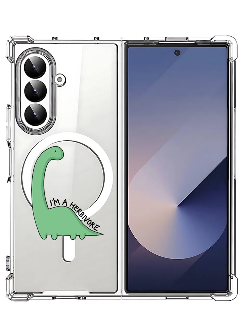 Theodor Magnetic Case for Samsung Galaxy Z Fold 7 Compatible with MagSafe Wireless Charging, Shockproof Phone Bumper Cover Dino - Image 1