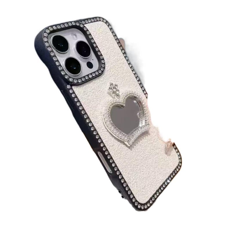 BB غطاء واقي بسيليكون لـ iPhone 12 Pro Max مع ترصيع الماس ونقش التاج مع مرآة مع لمعان باللون أبيض من السيليكون باللون الأبيض - Image 1