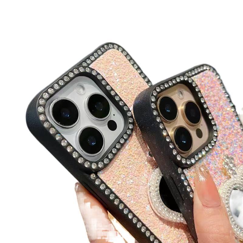 BB غطاء واقي بسيليكون لـ iPhone 12 Pro Max مع ترصيع الماس ونقش التاج مع مرآة مع لمعان باللون أبيض من السيليكون باللون الأبيض - Image 4