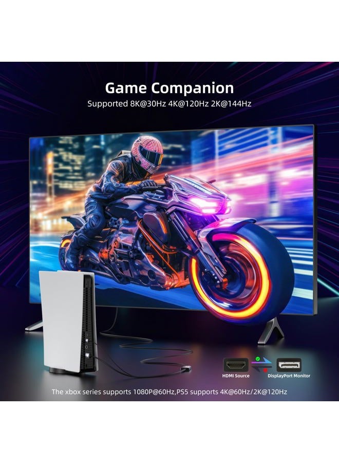 Maqze كابل HDMI إلى Displayport بدقة 8K، محول HDMI 2.1 إلى Displayport 1.4 بدقة 4K@120Hz، طاقة USB، لأجهزة اللابتوب، وحدات معالجة الرسوميات المنفصلة، PS5، وXbox Series X، وشاشات الألعاب - Image 2