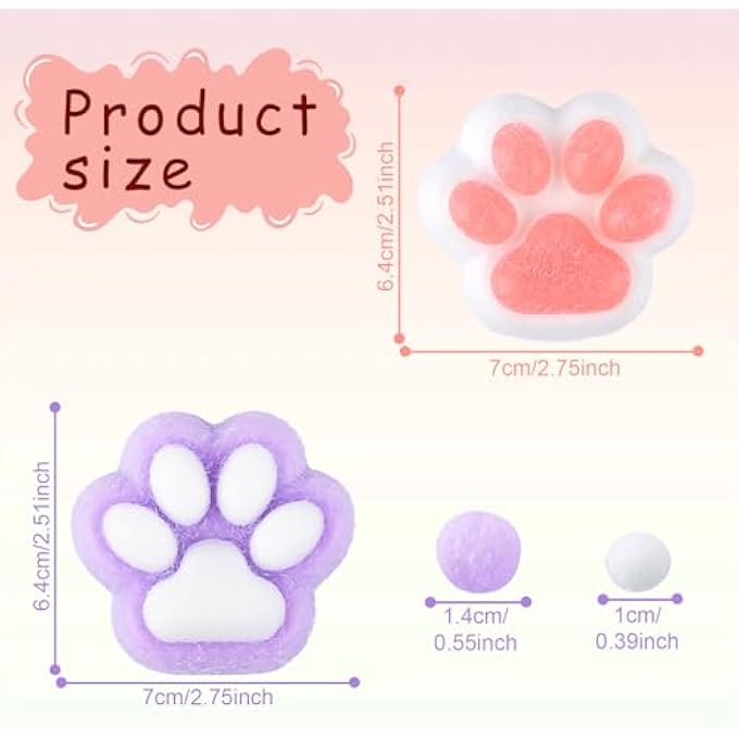 SSKHE Pack of 2 Squeeze Toy, Kawaii Fluffy Sensory Toy, Anti Stress Taba Squishy Paw, Cat Paw Squeeze Toy, Funny, Anti-Stress and Anxiety Relief - Image 2