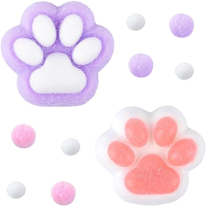SSKHE Pack of 2 Squeeze Toy, Kawaii Fluffy Sensory Toy, Anti Stress Taba Squishy Paw, Cat Paw Squeeze Toy, Funny, Anti-Stress and Anxiety Relief - Image 1