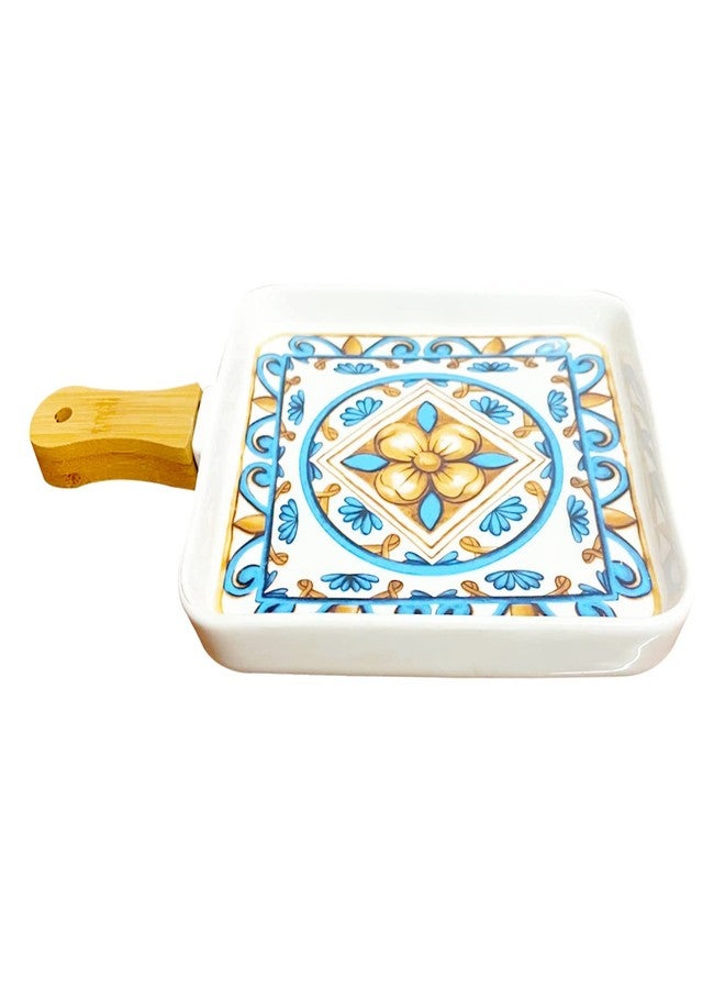 Lemon Tree Square Ceramic Serving Platter Pan Pizza Tray Blue Color - Image 1