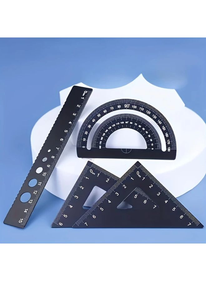 مجموعة مسطرة قياس هندسية من سبائك الألومنيوم الأسود للرسم الهندسي واستخدامات المكاتب المدرسية - Image 1