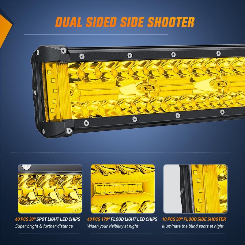 Nilight Led Light Bar 12 Inch Amber 300W Spot Flood Combo Waterproof Triple Rows Off Road Fog Light with 5Pin Rocker Switch Wiring Harness Kit-1 Lead, 2 Year Warranty (ZH705) - Image 3