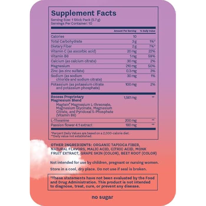 Recess Mood Powder, Calming Magnesium L-Threonate Blend with Passion Flower, L-Theanine, Electrolytes, Magnesium Calm Support Supplement - Gradient Berry Pack of 10 - Image 4