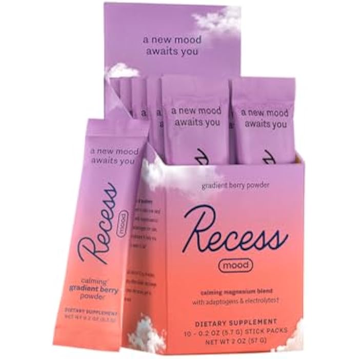 Recess Mood Powder, Calming Magnesium L-Threonate Blend with Passion Flower, L-Theanine, Electrolytes, Magnesium Calm Support Supplement - Gradient Berry Pack of 10 - Image 1