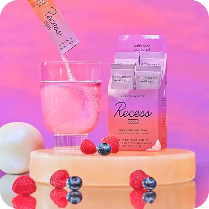 Recess Mood Powder, Calming Magnesium L-Threonate Blend with Passion Flower, L-Theanine, Electrolytes, Magnesium Calm Support Supplement - Gradient Berry Pack of 10 - Image 2