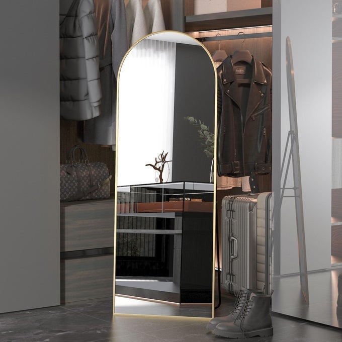 FULL LENGTH MIRROR 162CM53CM ARCH FLOOR MIRRORS WITH STAND FULL BODY ARCHED MIRROR GOLD STANDING HANGING OR LEANING AGAINST WALL FOR BEDROOM ENTRY GOLD