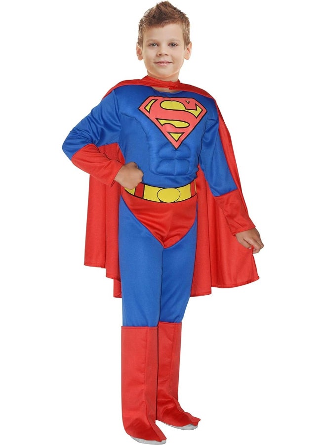 Ciao Superman Kids Muscle Costume 5-7Years | Official DC Comics Superhero Outfit with Padded Jumpsuit, Cape, Belt & Overboots - Image 1