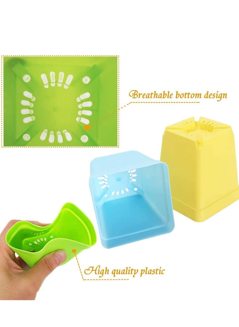 أصص نباتات بلاستيكية لشتلات المشاتل مع أطباق و 3 أدوات حديقة صغيرة حاوية نباتات عصارية للديكور في الغرفة والمكتب والشرفة متعددة الألوان 24 حبة 3 بوصة - Image 3