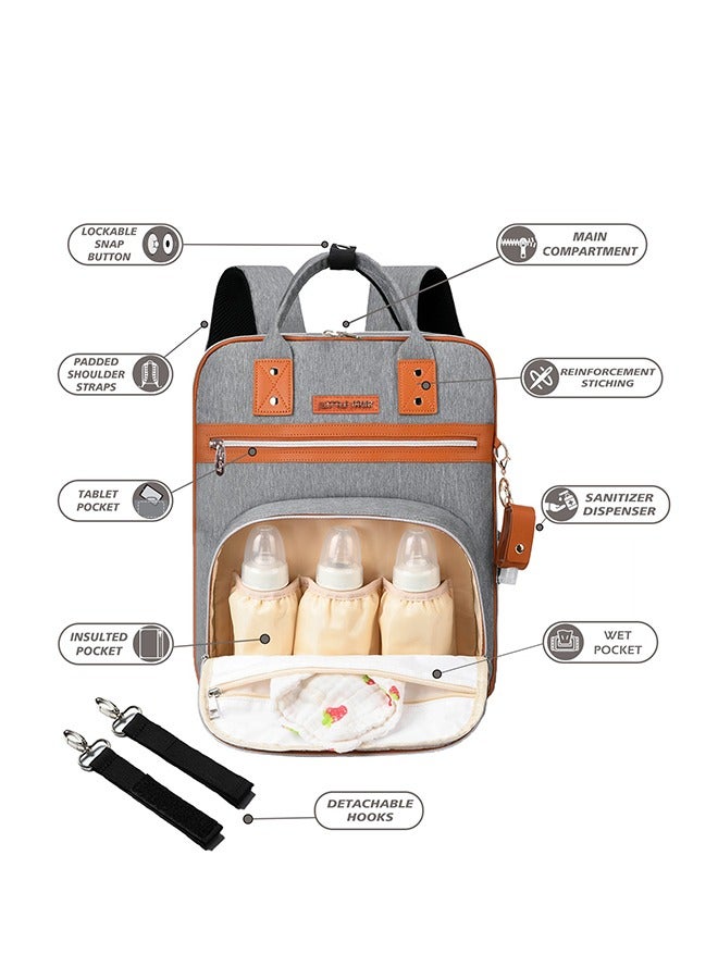 Little Story 2 In 1 Diaper Bag With Sanitizer Bottle Keychain And Stroller Hooks - Grey - Image 5