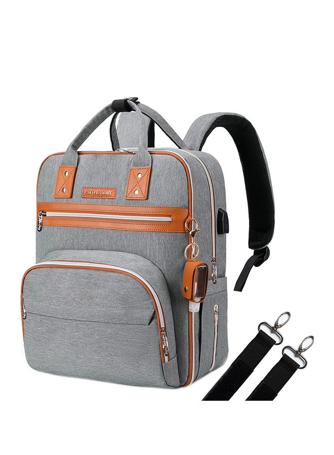 Little Story 2 In 1 Diaper Bag With Sanitizer Bottle Keychain And Stroller Hooks - Grey - Image 1