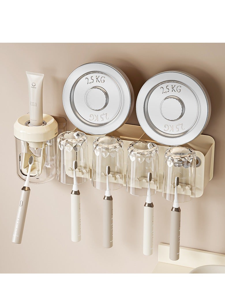 McDou MarlaMall Toothbrush Holder, with Automatic Toothpaste Dispenser, Multifunctional Wall-Mounted Bathroom Storage Racks, 4Toothbrush Holders, 4 Cups. - Image 2