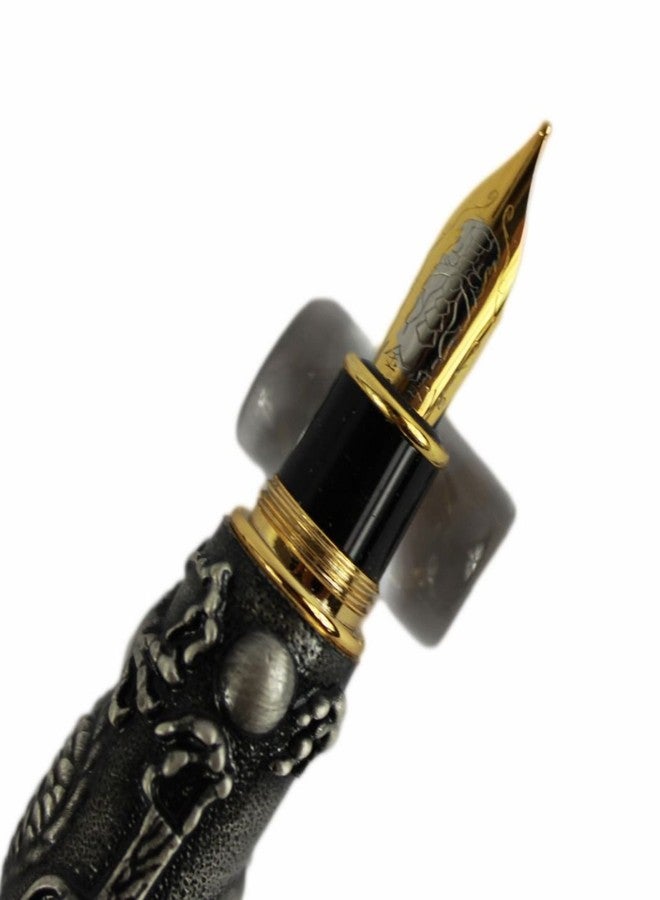 Gullor Advanced Fountain Pen Jinhao Chinese Dragon Antique Gray Silver Heavy Gift Pen - Image 4