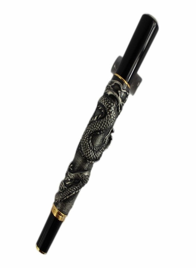 Gullor Advanced Fountain Pen Jinhao Chinese Dragon Antique Gray Silver Heavy Gift Pen - Image 1