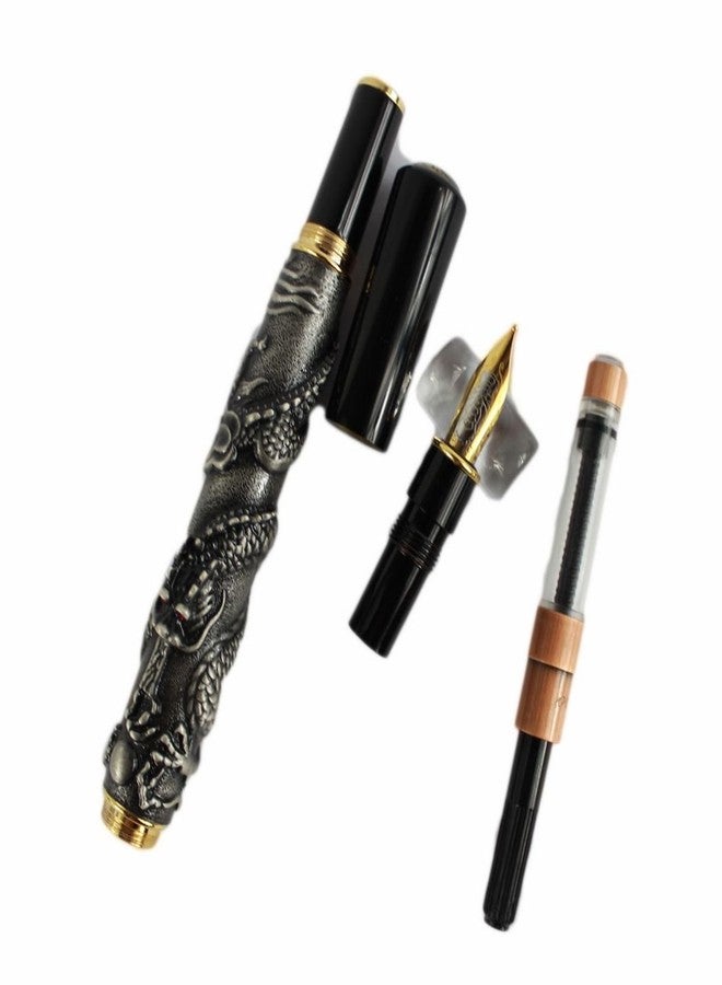Gullor Advanced Fountain Pen Jinhao Chinese Dragon Antique Gray Silver Heavy Gift Pen - Image 5