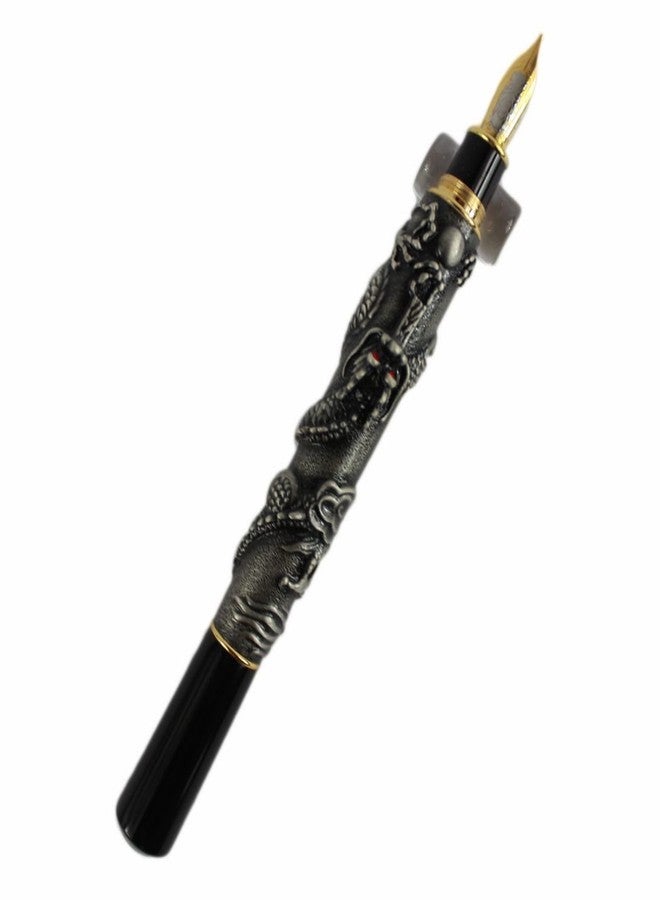 Gullor Advanced Fountain Pen Jinhao Chinese Dragon Antique Gray Silver Heavy Gift Pen - Image 2