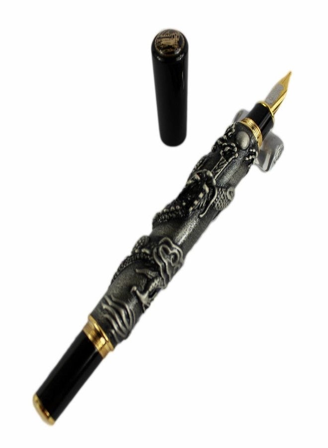 Gullor Advanced Fountain Pen Jinhao Chinese Dragon Antique Gray Silver Heavy Gift Pen - Image 3