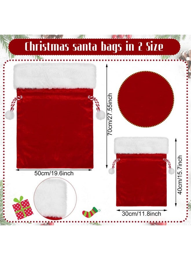 2 Pieces Christmas Velvet Santa Bags With Drawstring In 2 Size Large Christmas Santa Gift Bags Santa Gift Sack For Xmas Playing Santa Present Toy(Red)