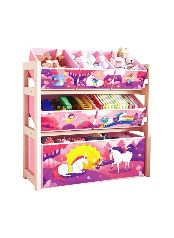 Jomifin Kids Toy Organizer for Boys Girls, 6 Storage Bins Large Storage Capacity Best Toy Storage Solution for Playroom, Nursery (Pink) - Image 1