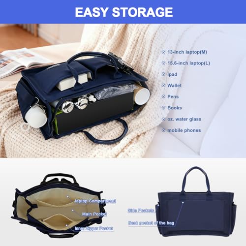 Gosect Canvas Tote Bag for Women With Pockets,X-Large Work Tote Bags Womens, Laptop Crossbody Purses Everything Everyday Bag Handbags lunch bag for Travel Work (Dark Blue) - Image 3