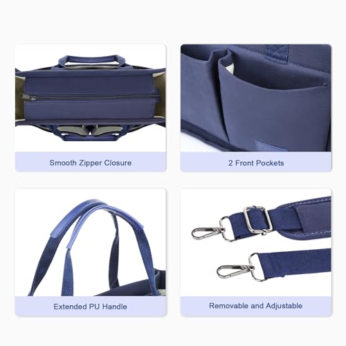 Gosect Canvas Tote Bag for Women With Pockets,X-Large Work Tote Bags Womens, Laptop Crossbody Purses Everything Everyday Bag Handbags lunch bag for Travel Work (Dark Blue) - Image 4