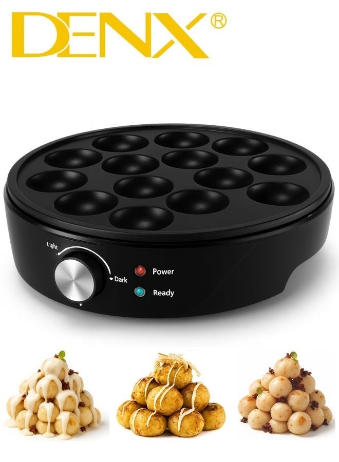 Denx DX3412 Dutch Mini Pancake & Takoyaki Maker – Multi-Purpose Electric Cooking Plate for Mini Pancakes, Takoyaki, Cake Pops & Snacks with 14 Non-Stick Holes, 1000W Power, Even Heat Distribution, Easy Cleaning, and Perfect Results Every Time - Image 2