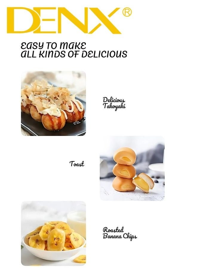 Denx DX3412 Dutch Mini Pancake & Takoyaki Maker – Multi-Purpose Electric Cooking Plate for Mini Pancakes, Takoyaki, Cake Pops & Snacks with 14 Non-Stick Holes, 1000W Power, Even Heat Distribution, Easy Cleaning, and Perfect Results Every Time - Image 5