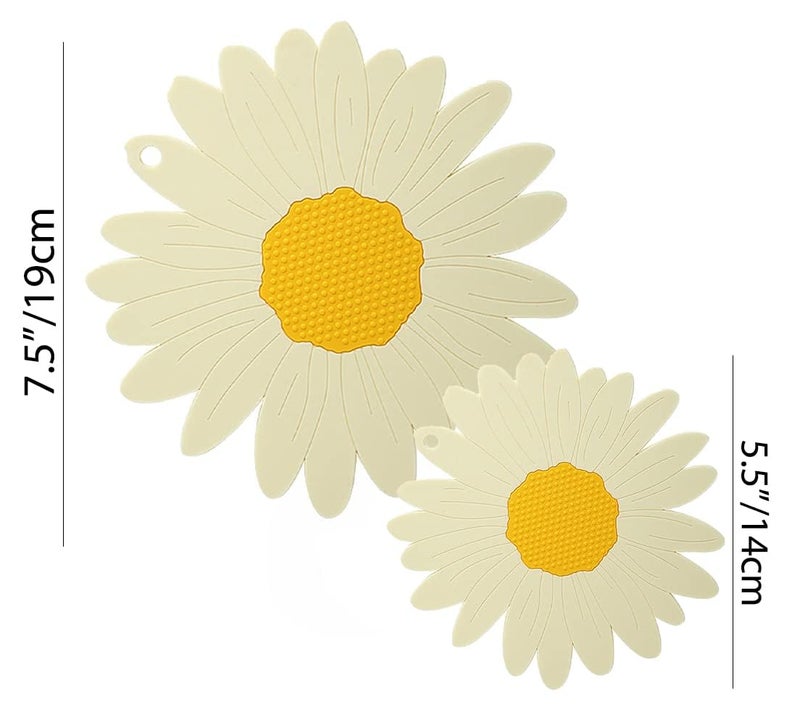 BENCI AntiHot Silicone Trivet Mat 75 55Inch Daisy Flower Shape Heat Resistant Anti Slip Place Mat for Hot Pots Pans Holder Kitchen Insulation Coaster Hot Pad for Dishes White Set of 6 - Image 2